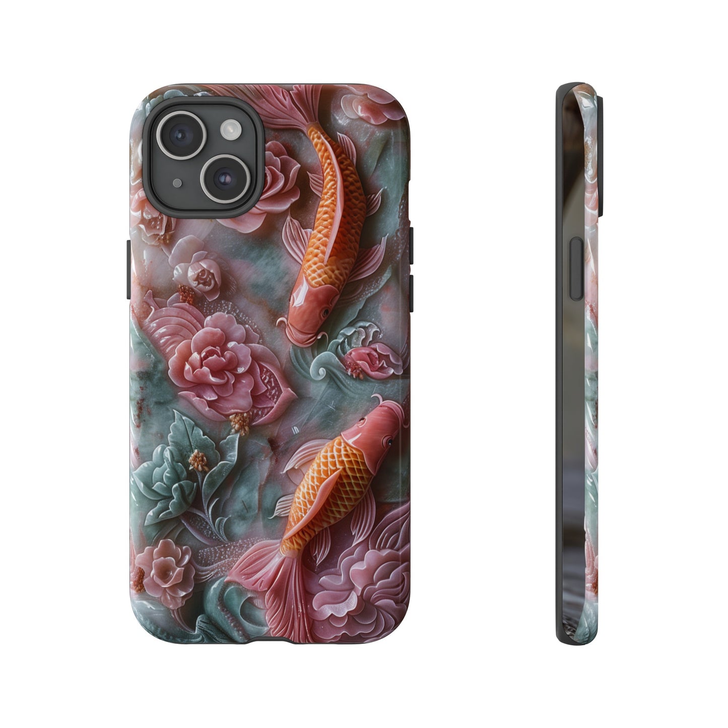 Pink Marble Fish Asian Jade Carving Koi Art Phone Case