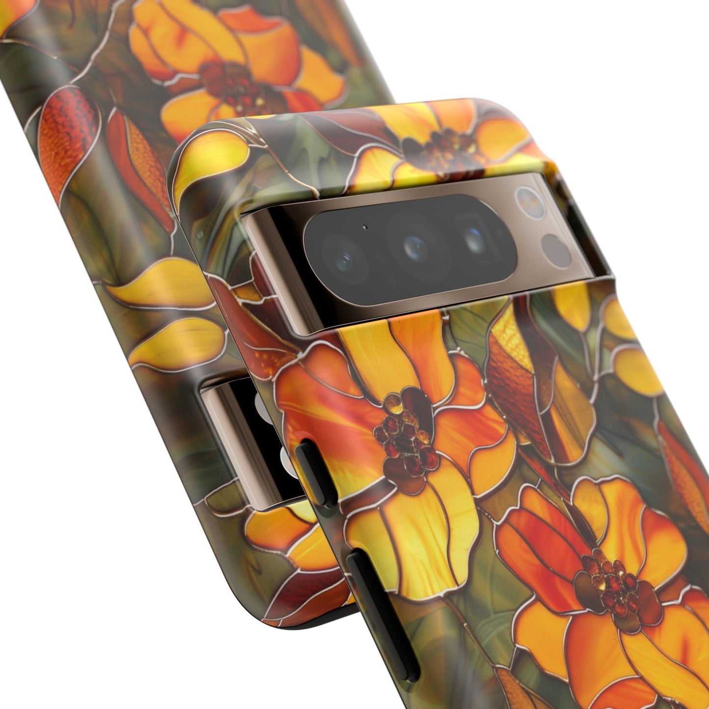 Orange Floral Phone Case Stained Glass Style