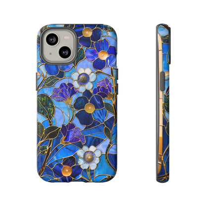 Blue Floral Stained Glass Gold Inlay Wild Flowers Phone Case