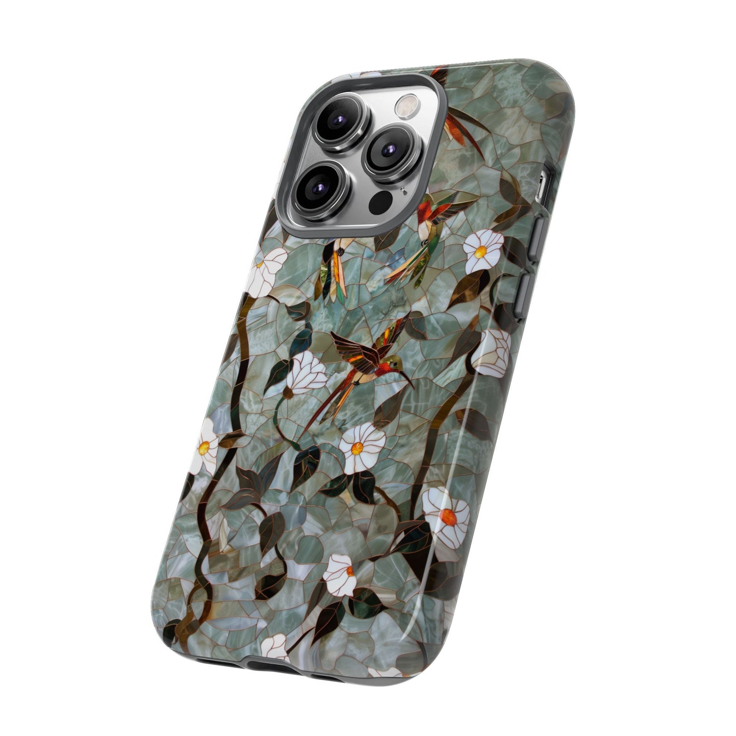 Stained Glass Hummingbirds and Flowers iPhone Case