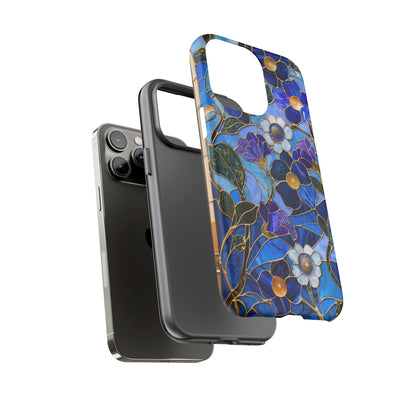 Blue Floral Stained Glass Gold Inlay Wild Flowers Phone Case