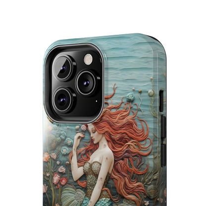 Siren's Song: Mermaid Elegance Apple Phone Case | Embroidery-Inspired iPhone Case