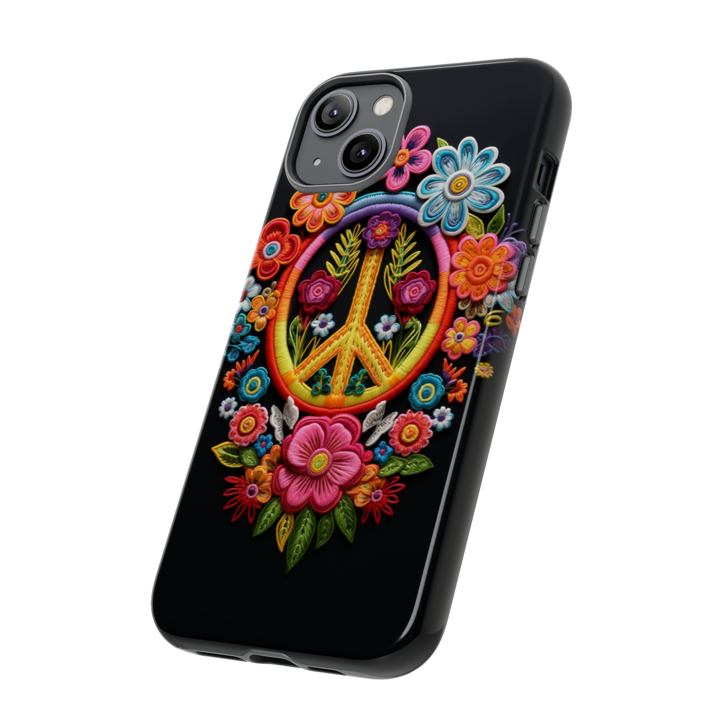 Peace Sign Embroidery Floral Hippie Style Phone Case