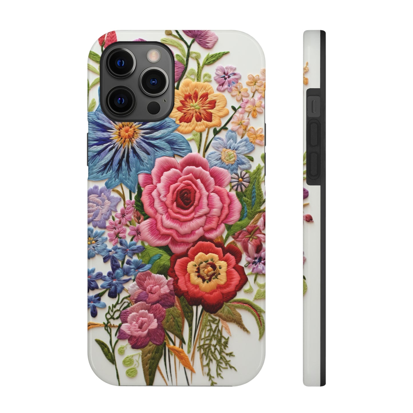 Embroidery Style Floral Aesthetic Flowers in Retro Vintage Tough Case iPhone Case