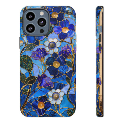 Blue Floral Stained Glass Gold Inlay Wild Flowers Phone Case