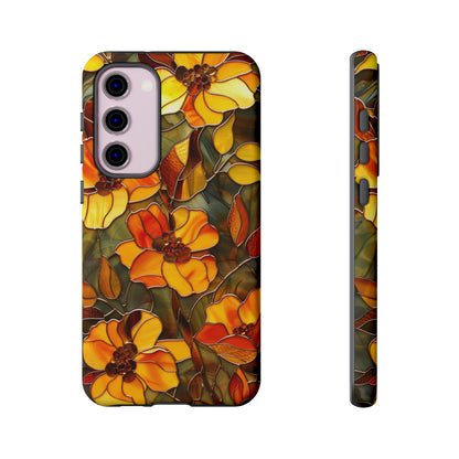 Orange Floral Phone Case Stained Glass Style