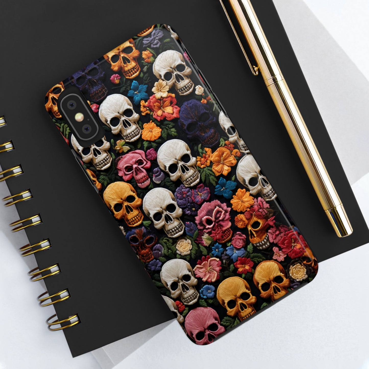 Embroidery Style Skulls Goth Dark Academia Tough Case iPhone Case