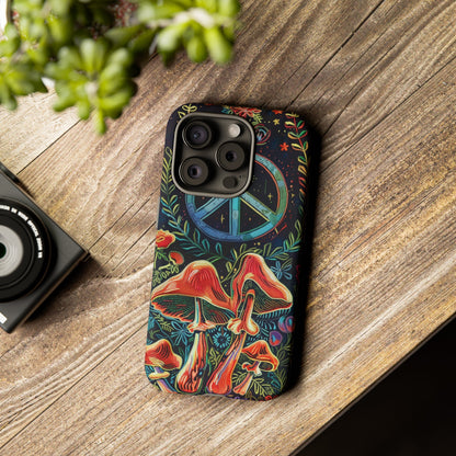 Embroidery Style Magic Mushrooms and Peace Sign Phone Case