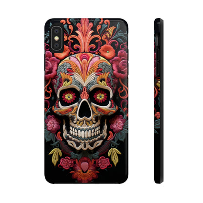 Embroidery Style Sugar Skulls Goth Dark Academia Tough Case iPhone, Edgy Cover, iPhone 14 Plus 13 12 7 8 Se Trendy Halloween Retro Vibe