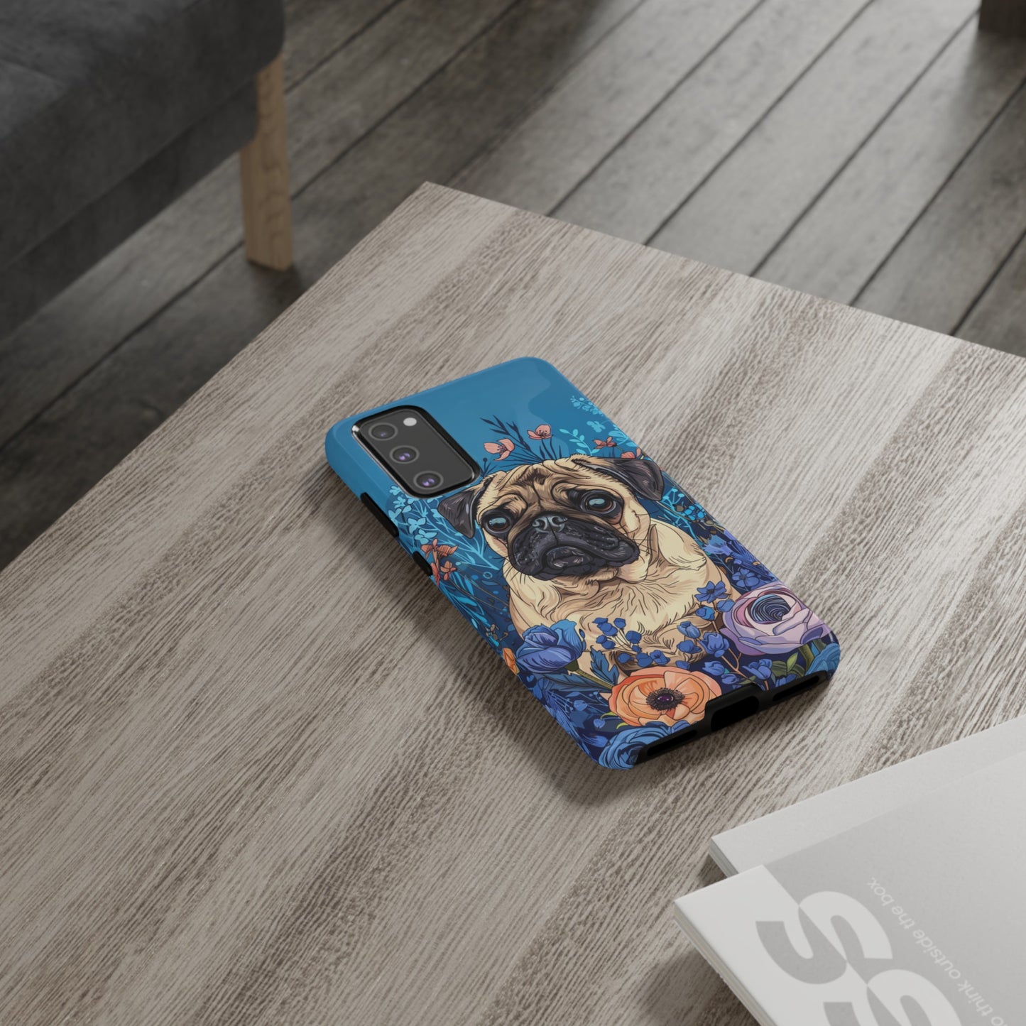 Cute Pug Dog Blue Floral Design Phone Case