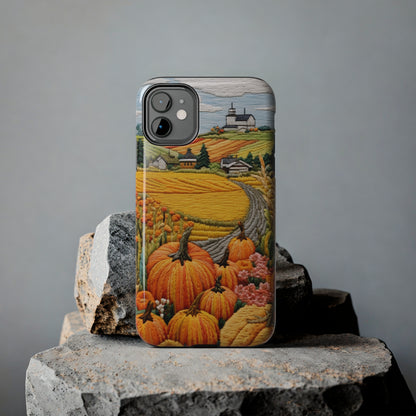 Harvest Hues: Halloween Pumpkin Patch | Embroidered Landscape for iPhone Range