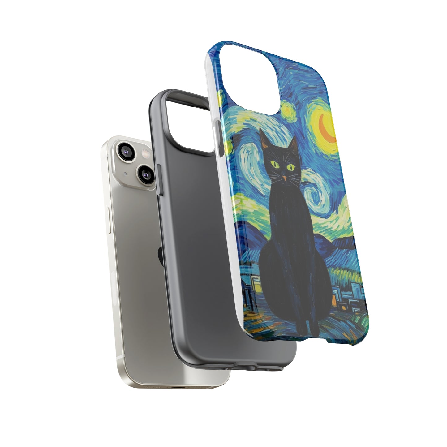 Starry Night Van Gogh Black Cat iPhone, Samsung Galaxy, Google Pixel  Case | Embrace Artistic Whimsy and Feline Charm