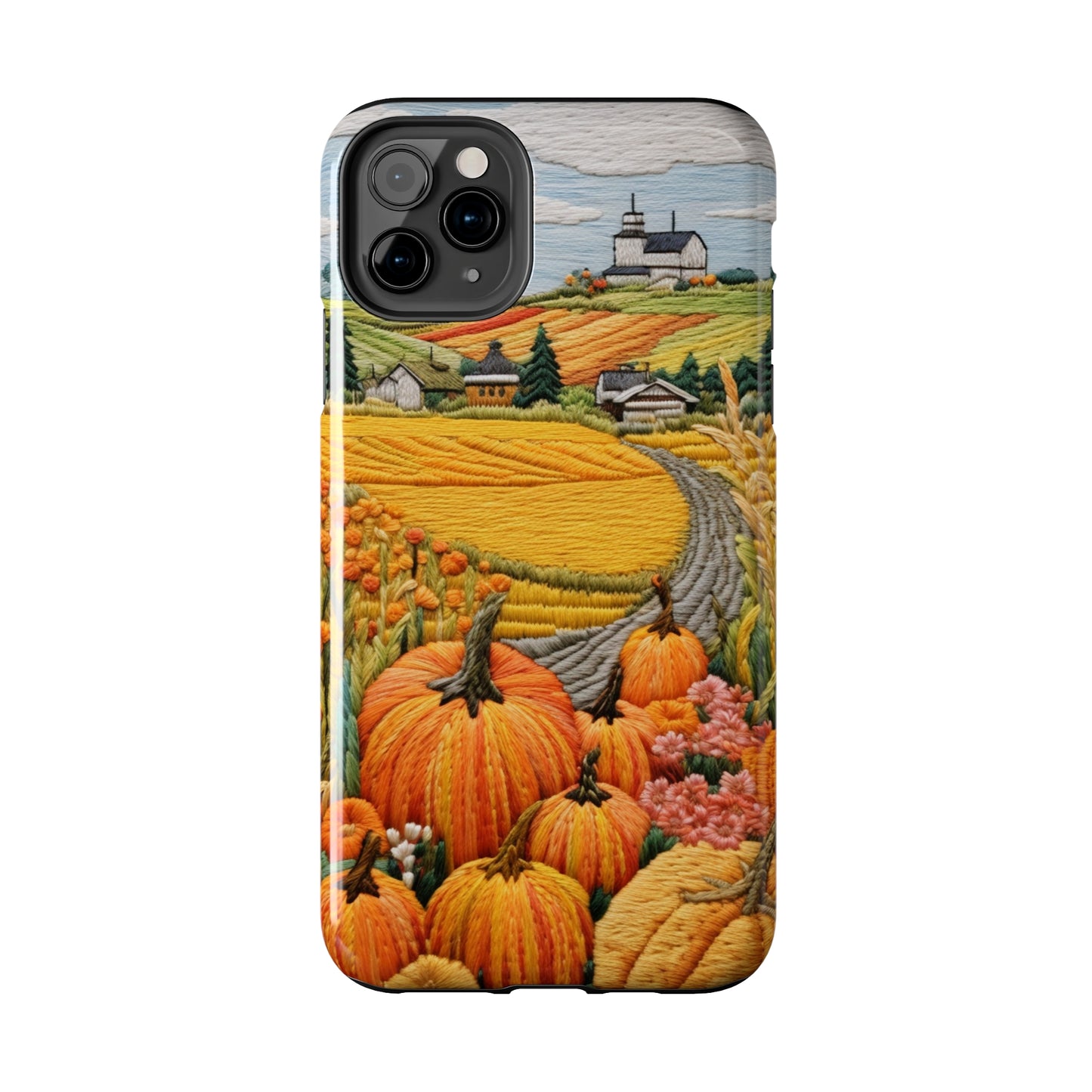 Harvest Hues: Halloween Pumpkin Patch | Embroidered Landscape for iPhone Range