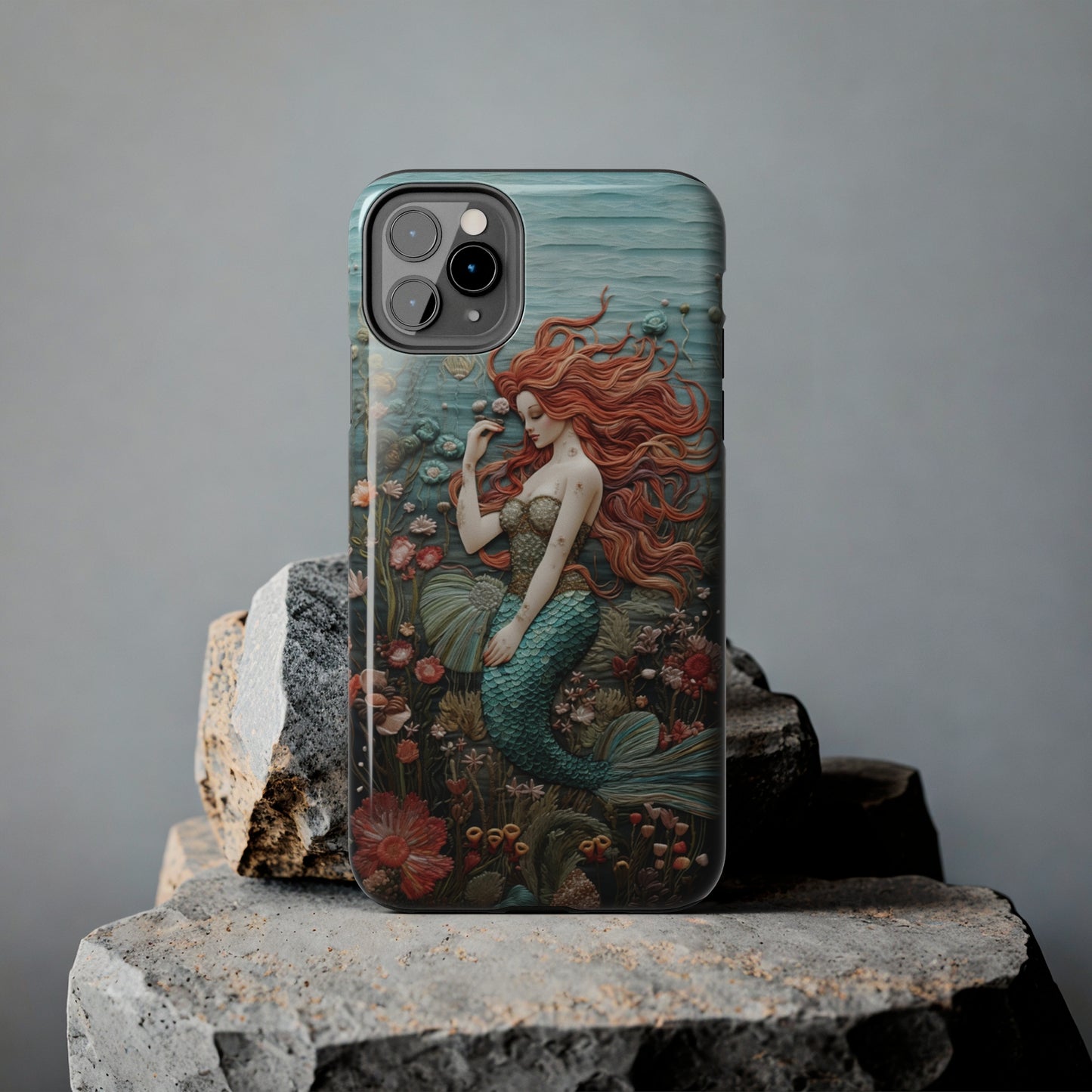 Siren's Song: Mermaid Elegance Apple Phone Case | Embroidery-Inspired iPhone Case