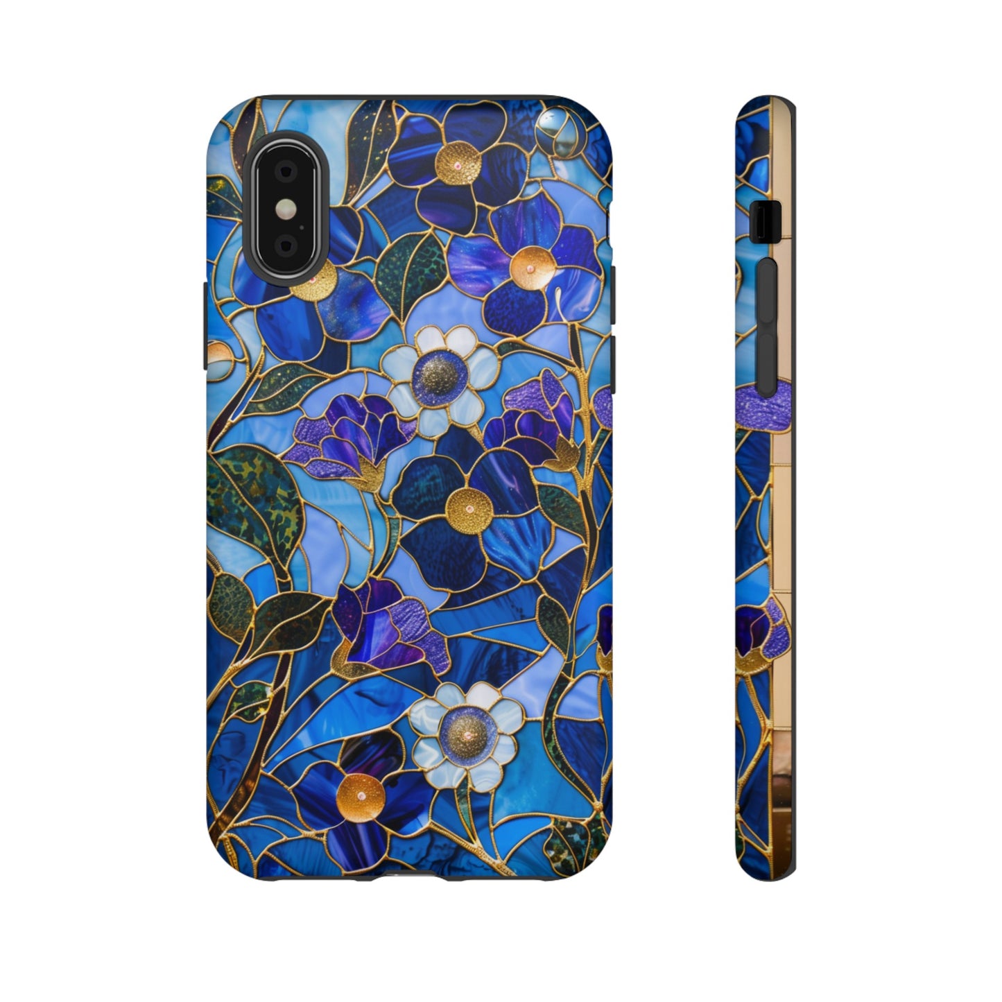 Blue Floral Stained Glass Gold Inlay Wild Flowers Phone Case