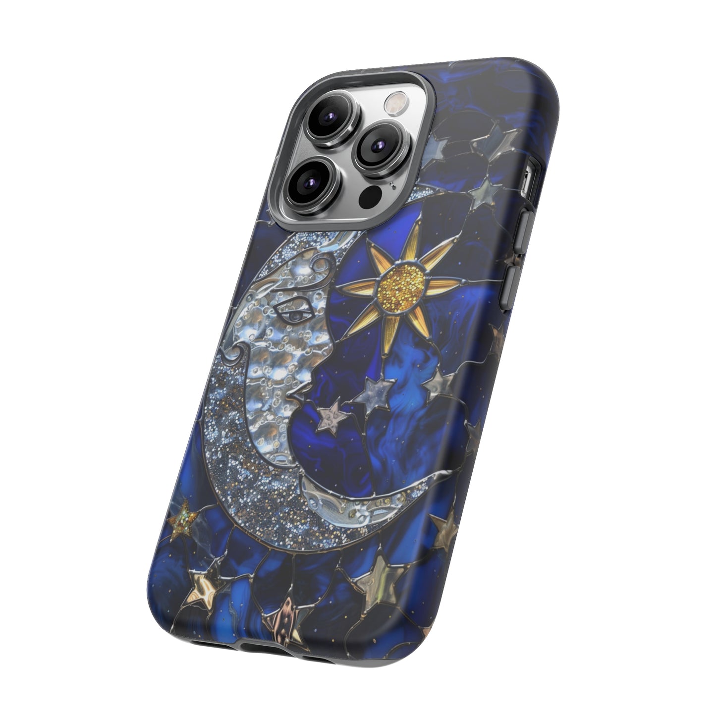 Cosmic Moon & Stars Stained Glass Starry Night Phone Case