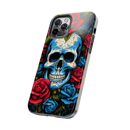 iPhone XS Max cover with romantic floral and skull imagery