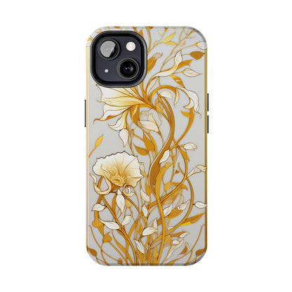 Gold floral Elegance: Art Deco Stained Glass iPhone Case | Vintage Glamour & Modern Protection for iPhone Models 11 through 14 Pro Max