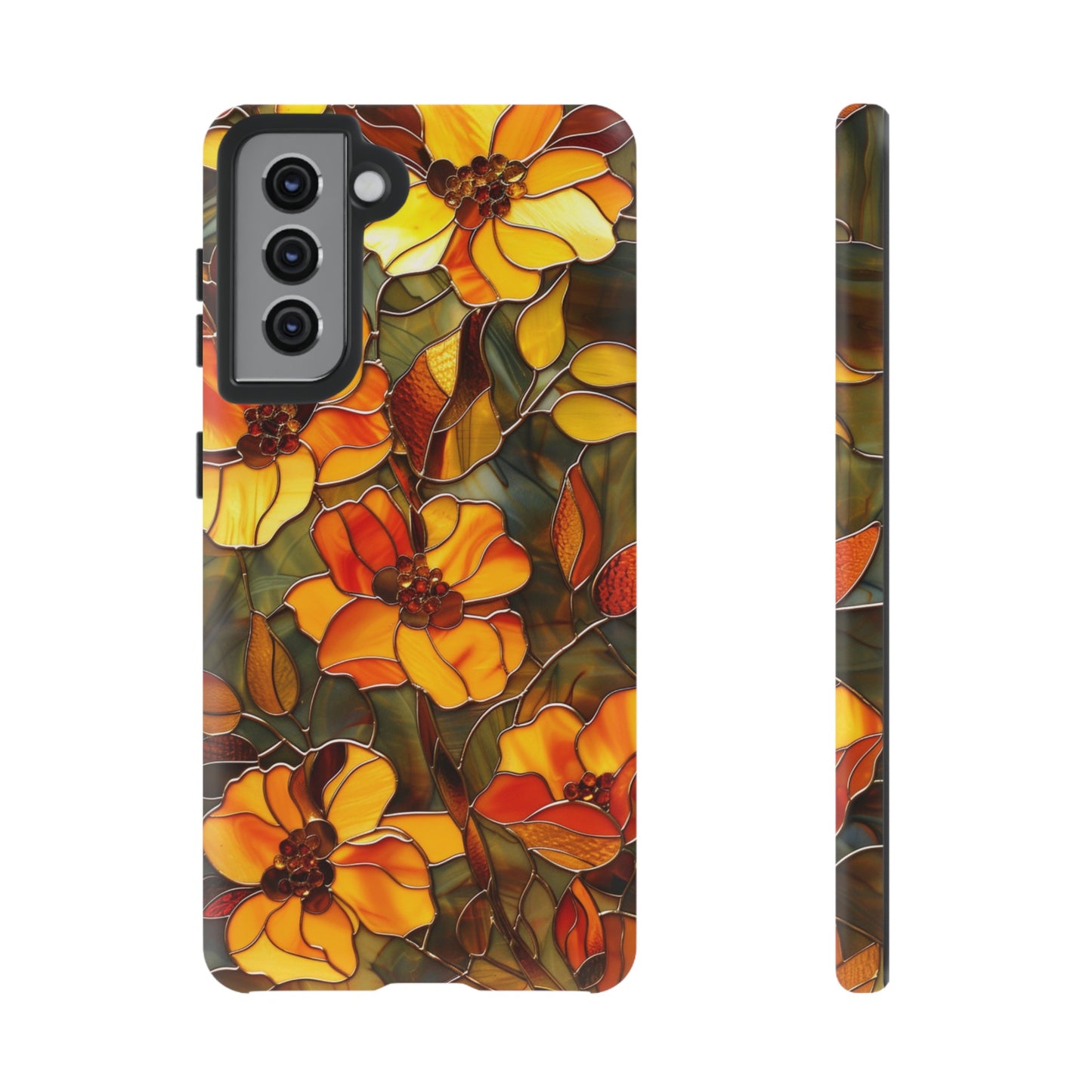 Orange Floral Phone Case Stained Glass Style