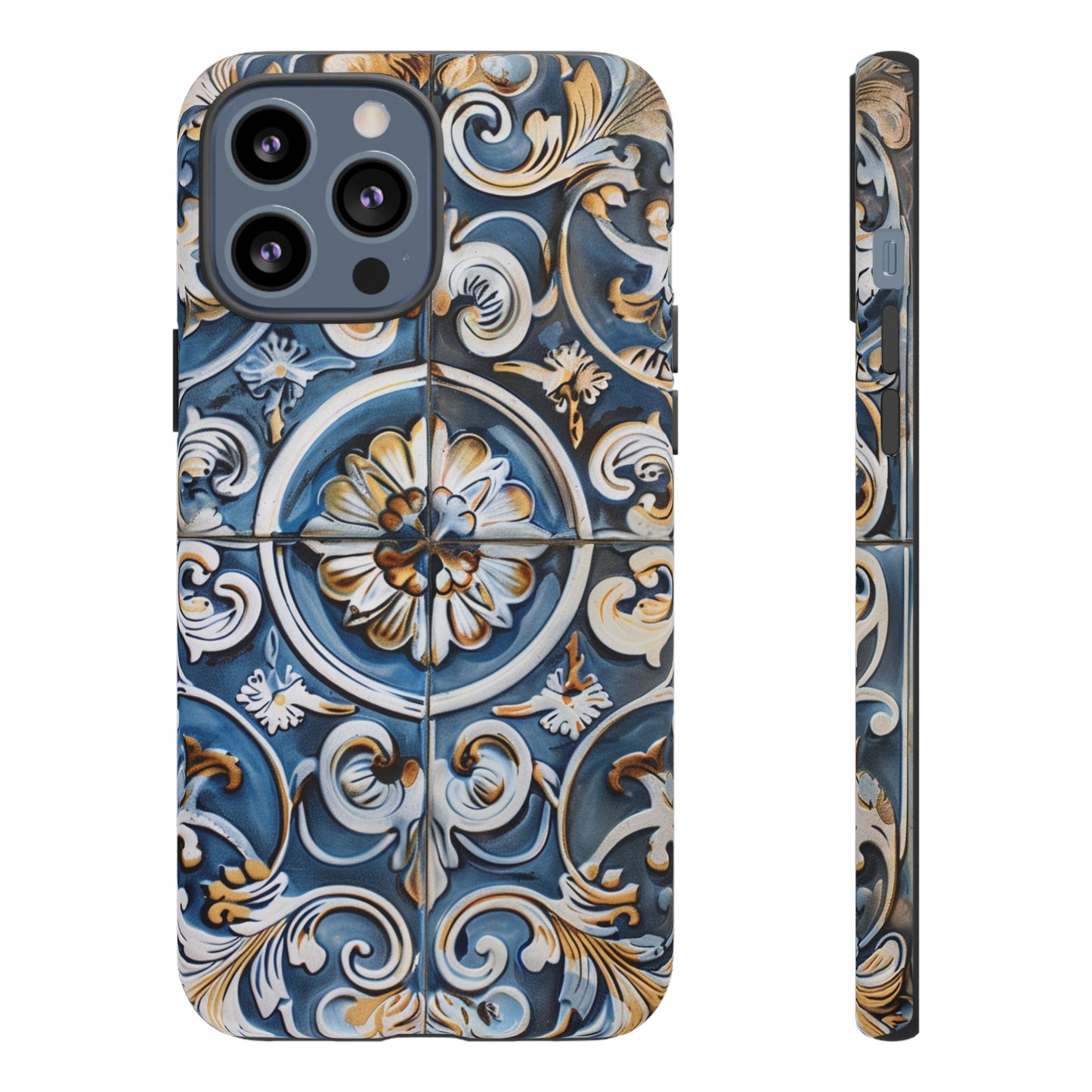 Azulejo Porcelain Blue & Creamy White Tile Mediterranean Design Phone Case