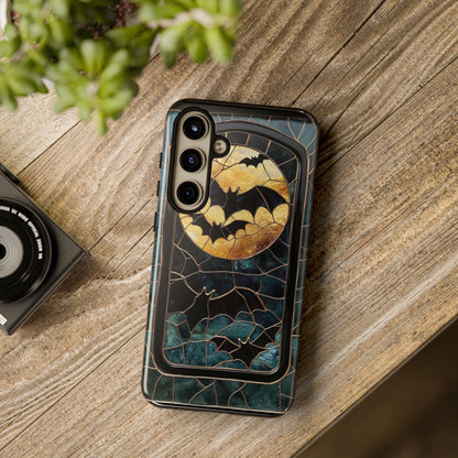 Halloween Phone Case Bats Stained Glass Style Spooky Moon Phone Cover