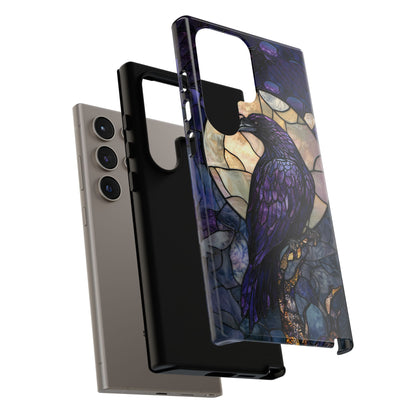 Halloween Phone Case Purple Raven Stained Glass Style Spooky Moon Phone Cover