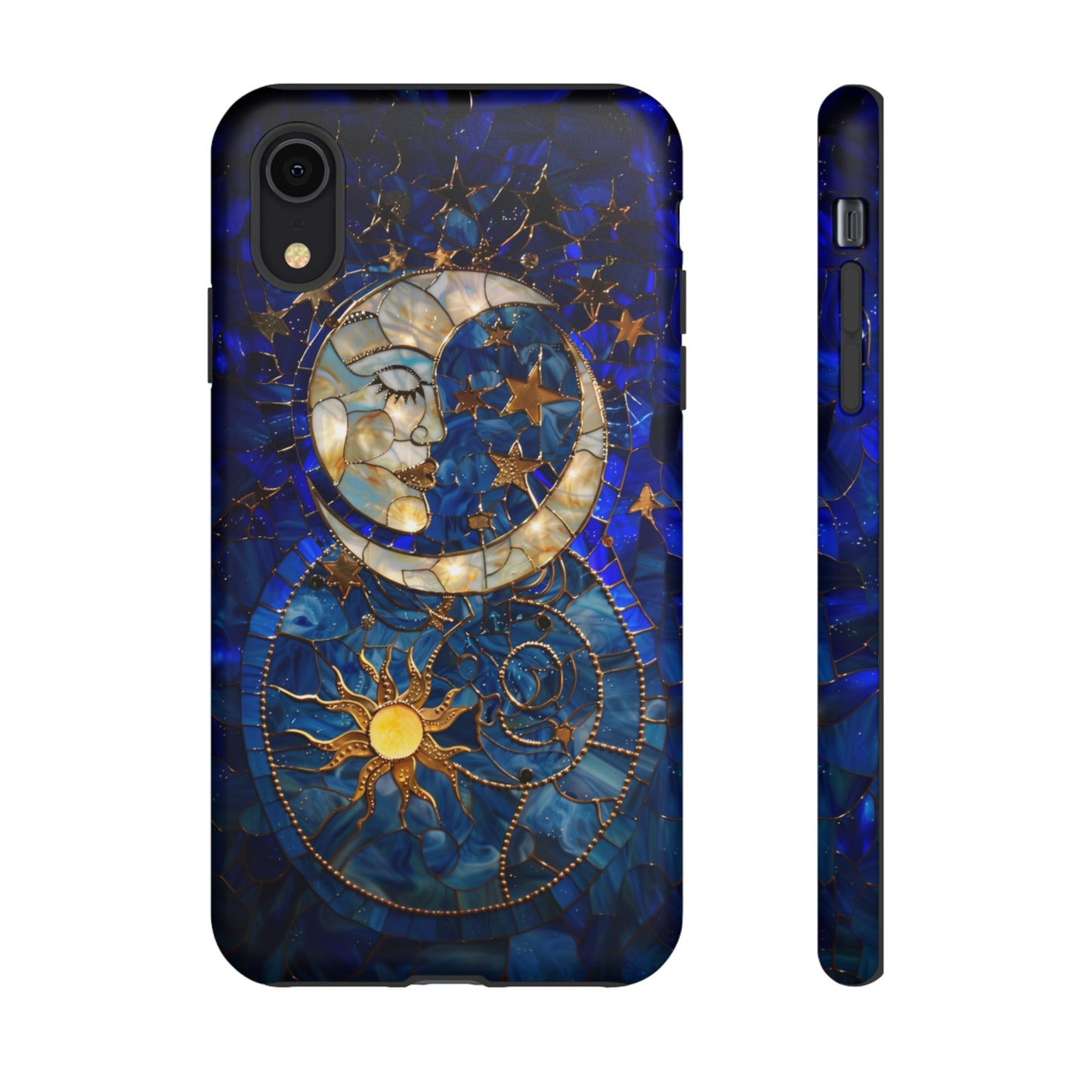 Celestial Stained Glass Moon and Stars Phone Case, Night Sky iPhone 15 Case