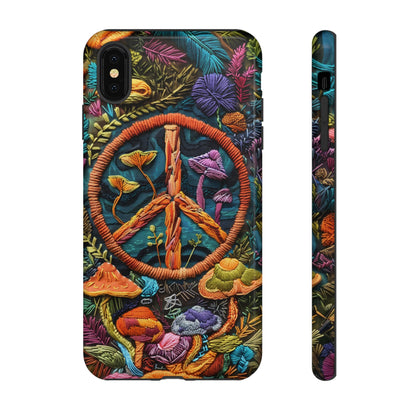 Embroidery Style Magic Mushrooms and Peace Sign Phone Case