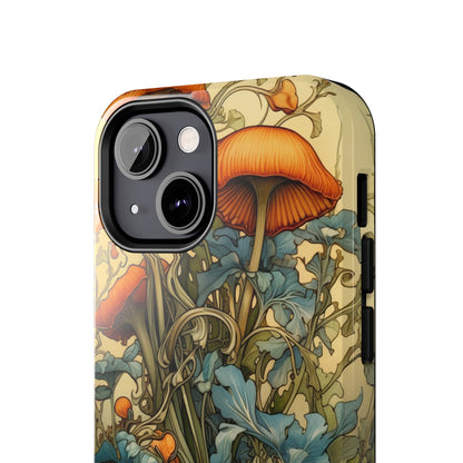 Vintage Mushroom iPhone Case Floral Aesthetic Art Nouveau Retro Phone Tough Case iPhone 14 Plus 13 12 7 8 SE Hippie Boho Style