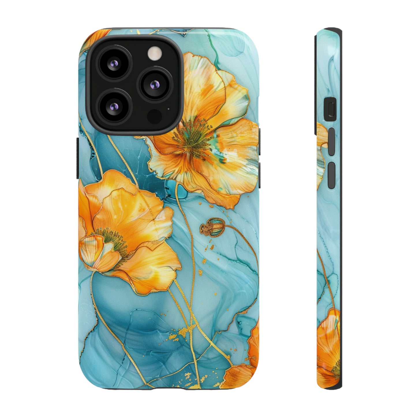 Gold Poppies Color Splash Floral Design Phone Case