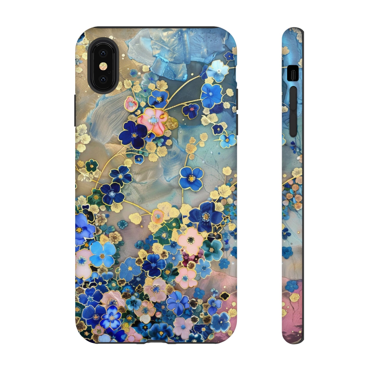 Forget Me Nots Gold Color Splash Floral Design Phone Case