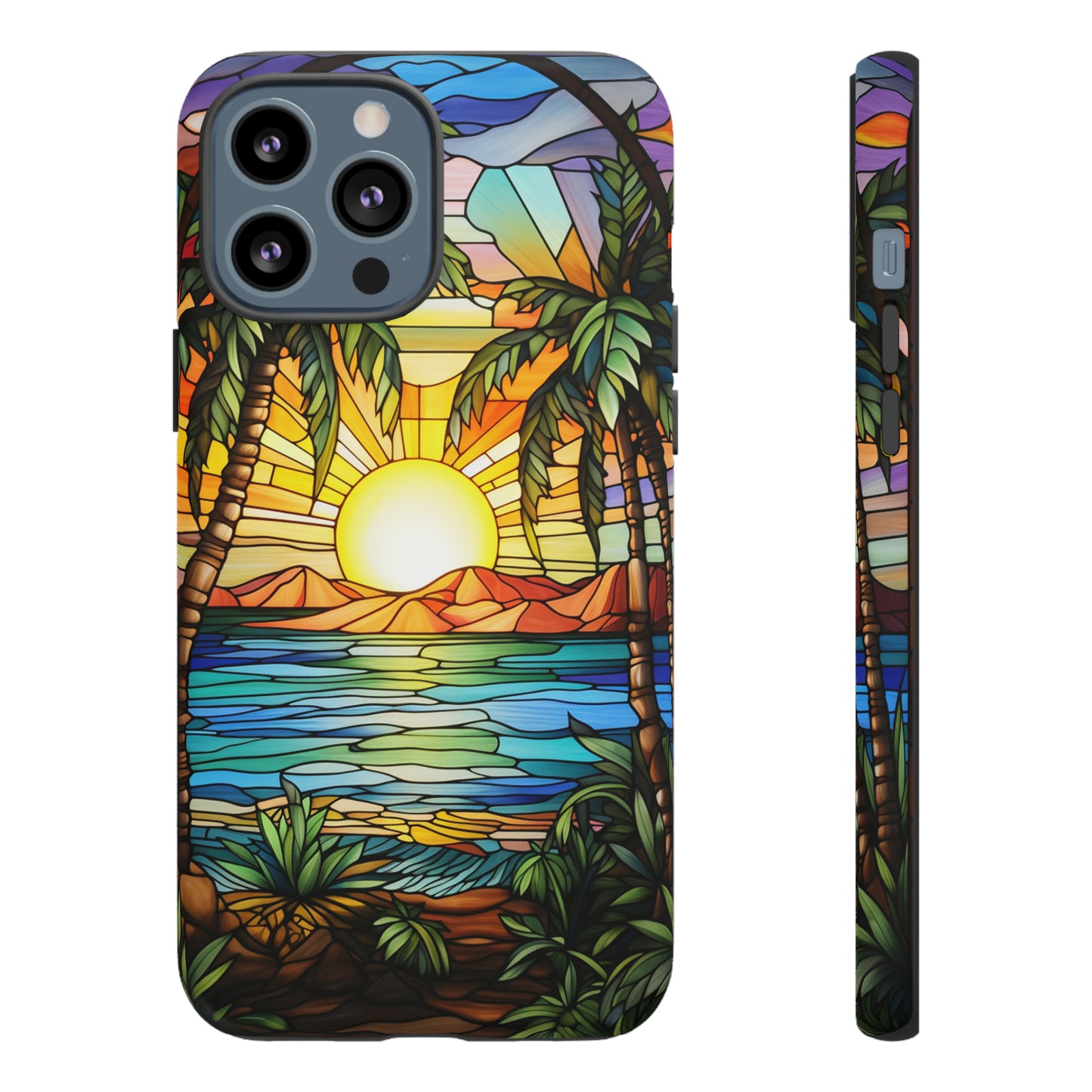 Tropical Stained Glass Sunset Beach