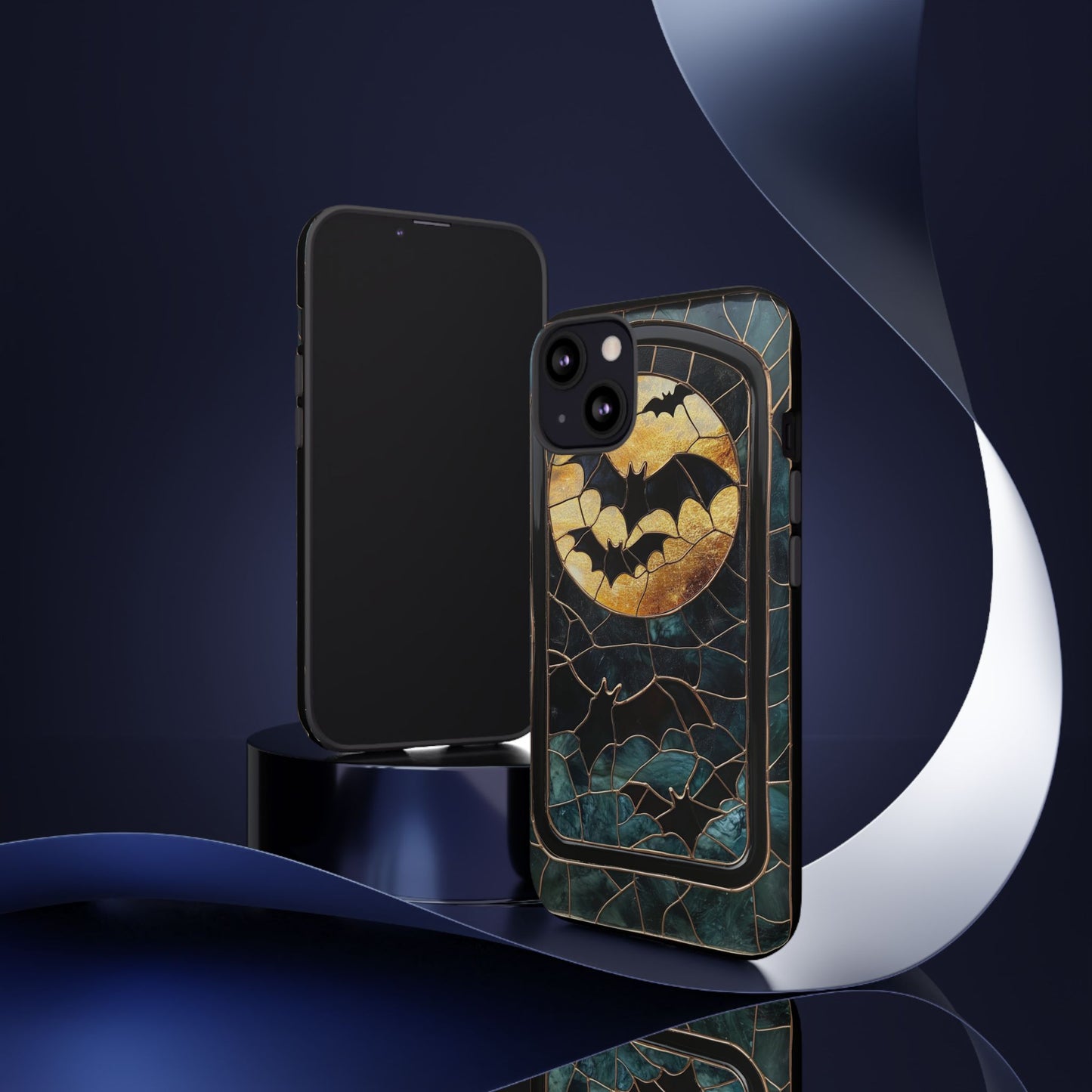 Halloween Phone Case Bats Stained Glass Style Spooky Moon Phone Cover