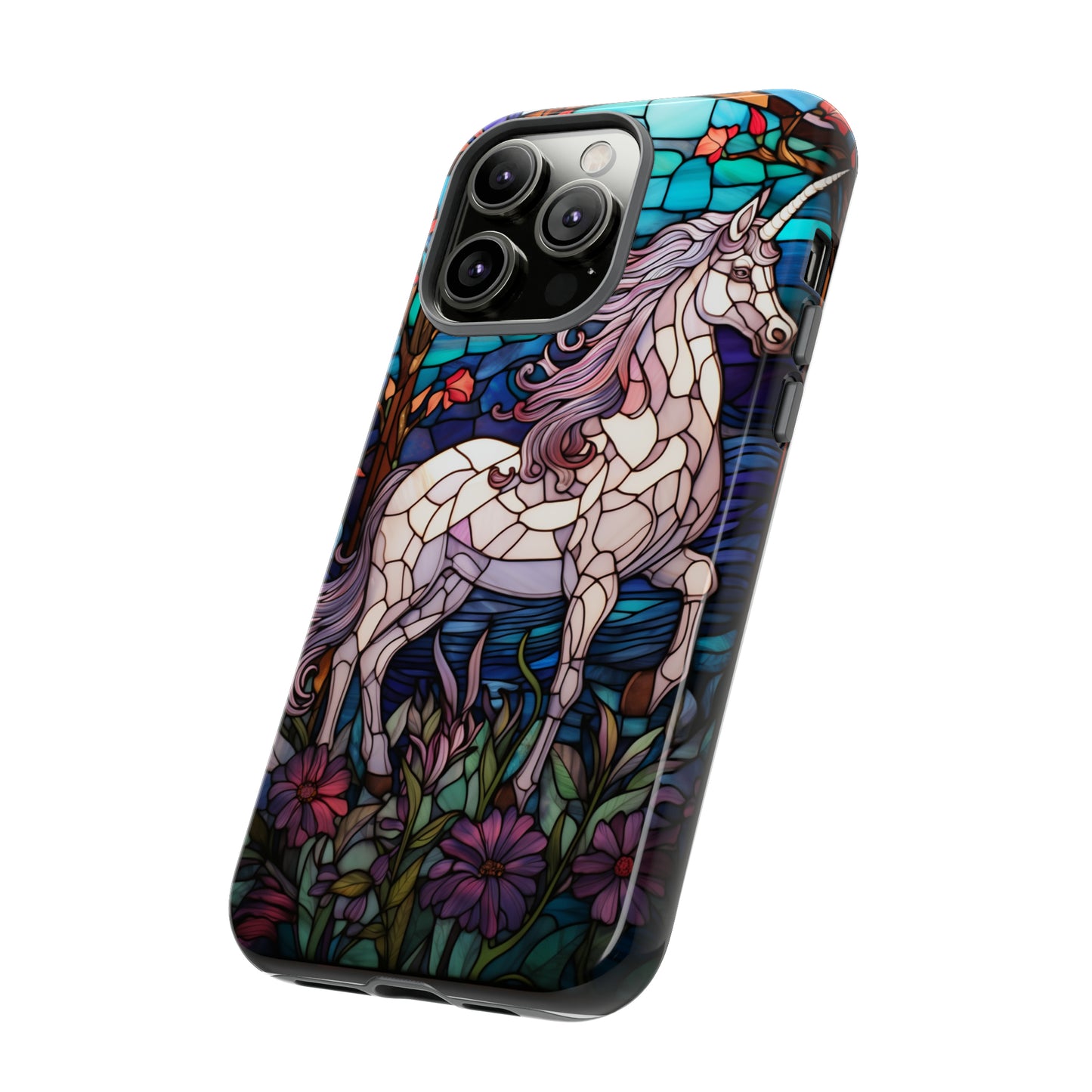 Unicorn Stained Glass iPhone, iPhone Case Retro Samsung Galaxy Phone Tough Case iPhone 15 14 Plus 13 12 7 8 Se Hippie Boho Style