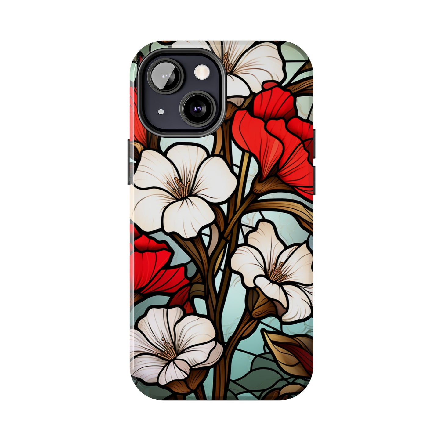 Red and White Floral Stained Glass iPhone Case