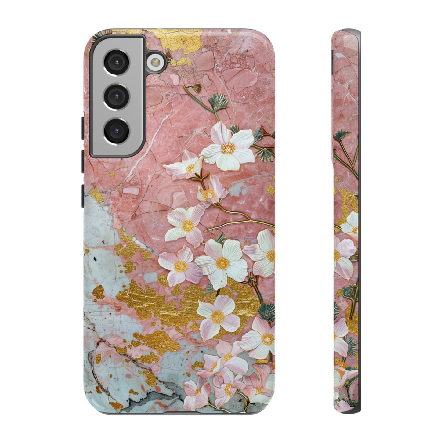 Pink Forget Me Nots Gold Floral Phone Case