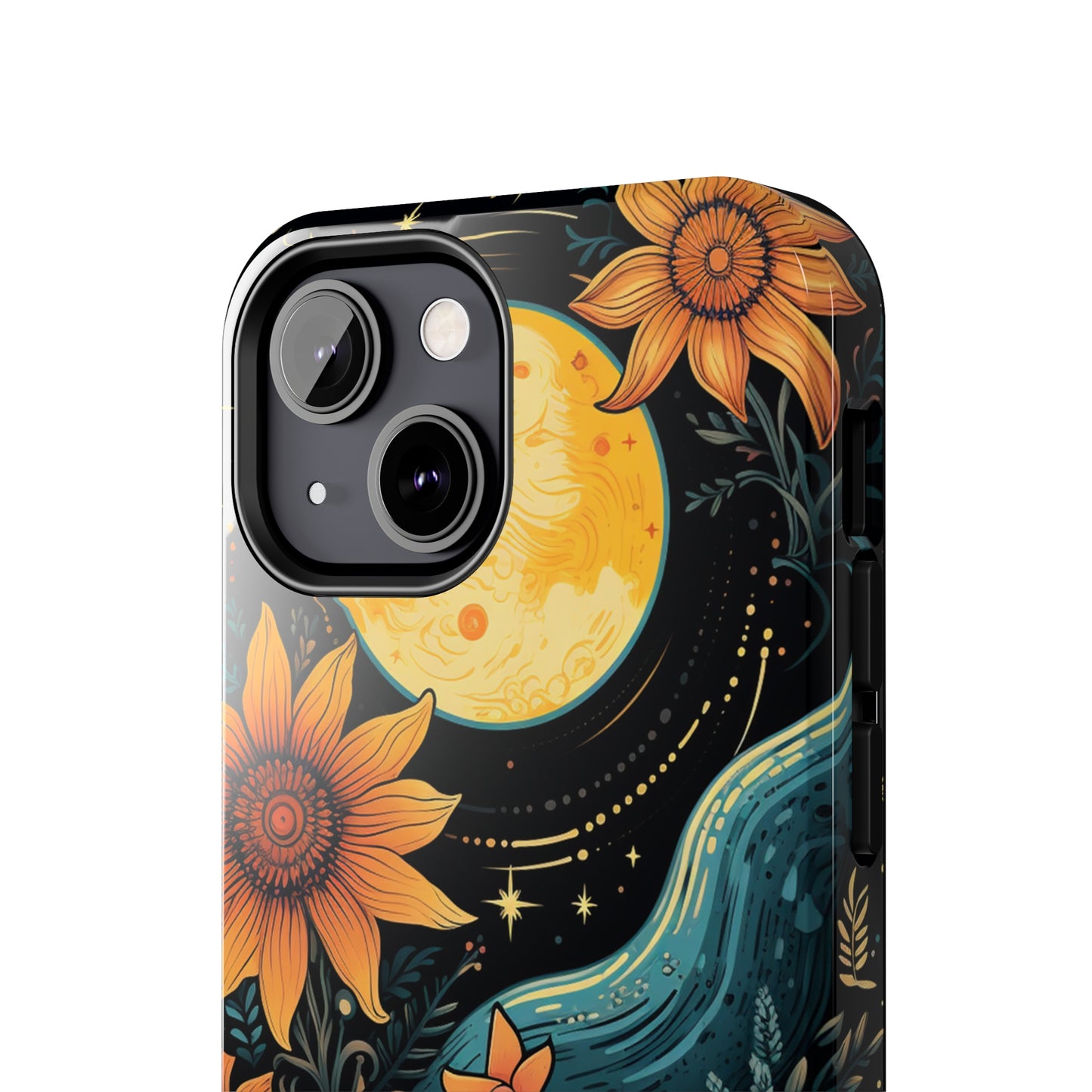 Boho Meets Cottagecore: Floral Sun, Moon & Stars iPhone Case – A Celestial Delight