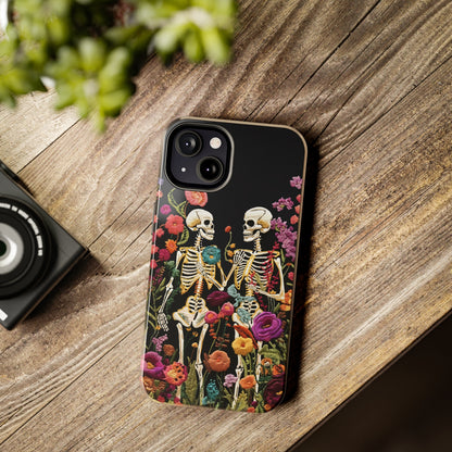 Love Halloween Skeletons Embroidery iPhone Case | iPhone X to iPhone 14 Pro Max