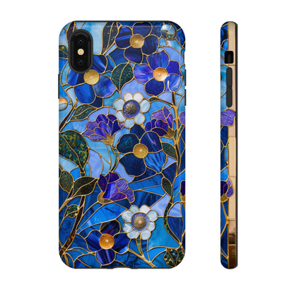 Blue Floral Stained Glass Gold Inlay Wild Flowers Phone Case