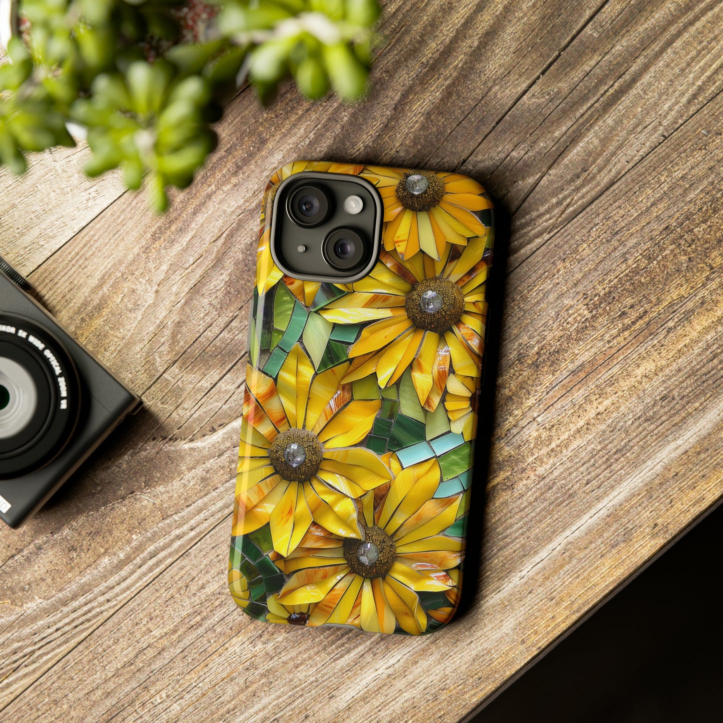 Yellow and Gold Daisy Mosaic Stained Glass Phone Case for iPhone 15, 14, Pro Max, 13, 12 & Samsung Galaxy S23, S22, S21, Google Pixel