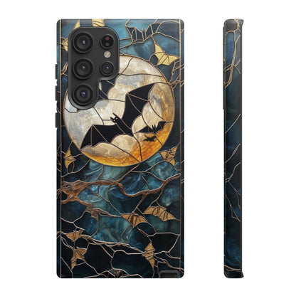 Halloween Phone Case Bats Stained Glass Style Spooky Moon Phone Cover