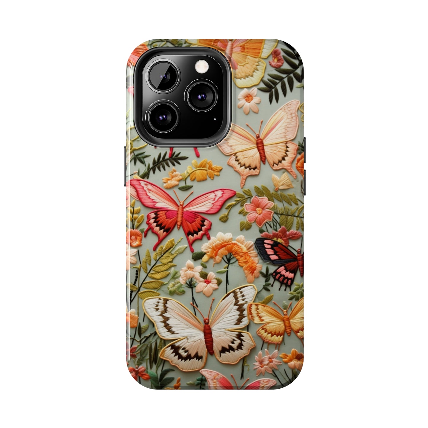 Embroidery Butterflies iPhone Case | Whimsical Elegance and Nature's Beauty in Handcrafted Detail