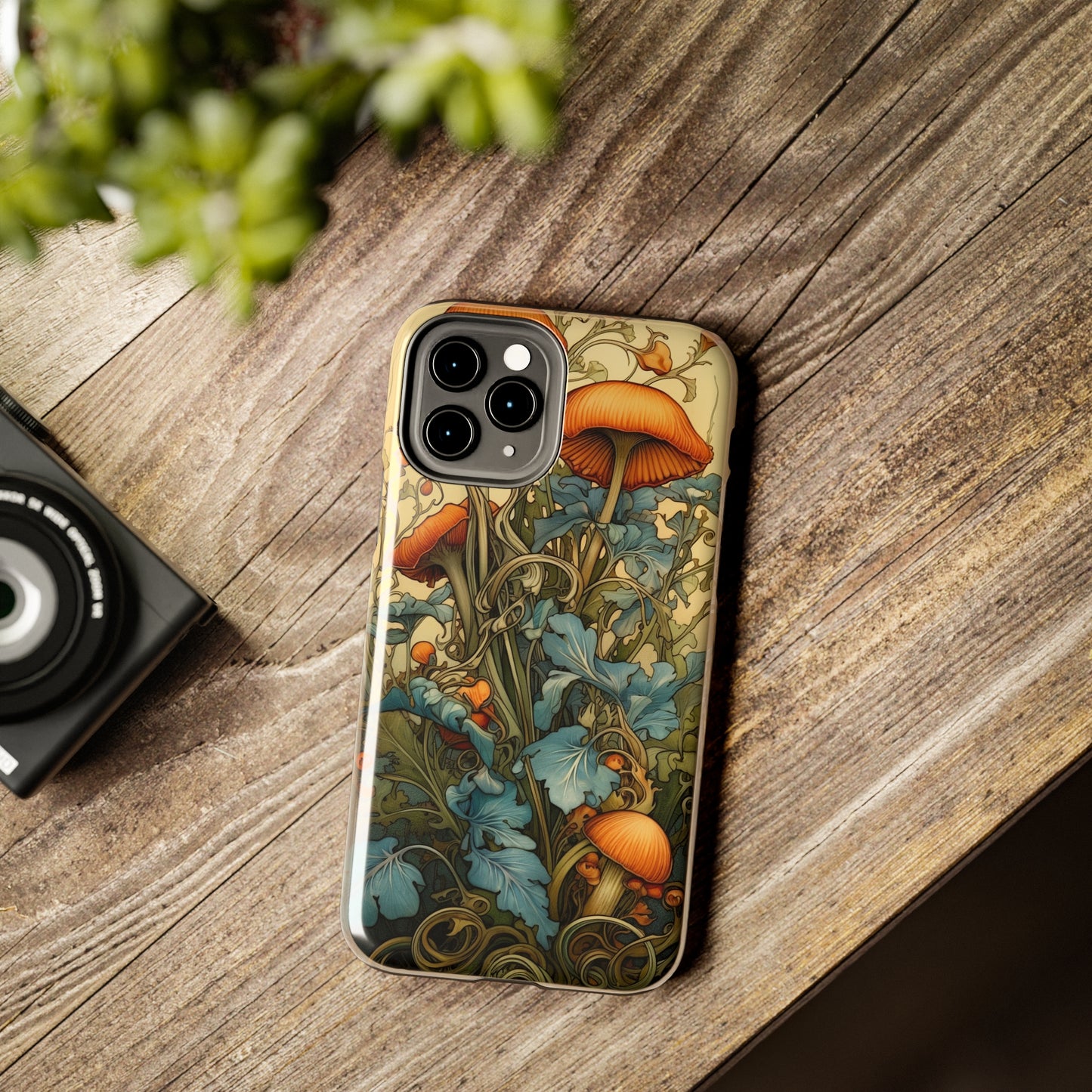 Vintage Mushroom iPhone Case Floral Aesthetic Art Nouveau Retro Phone Tough Case iPhone 14 Plus 13 12 7 8 SE Hippie Boho Style