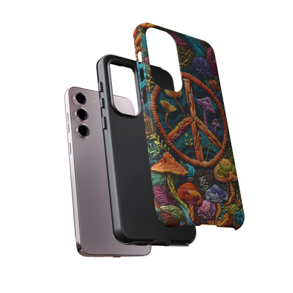 Embroidery Style Magic Mushrooms and Peace Sign Phone Case