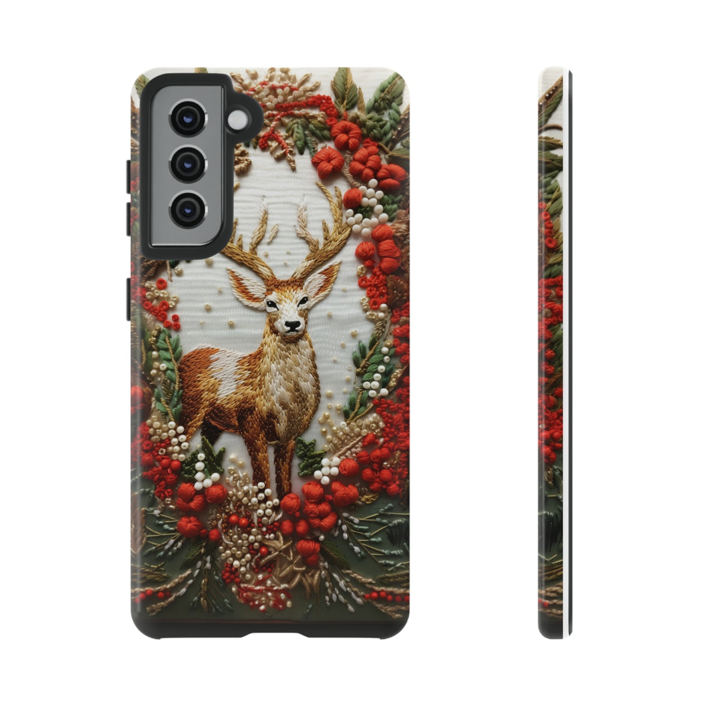 Embroidery Christmas Deer Floral Phone Case