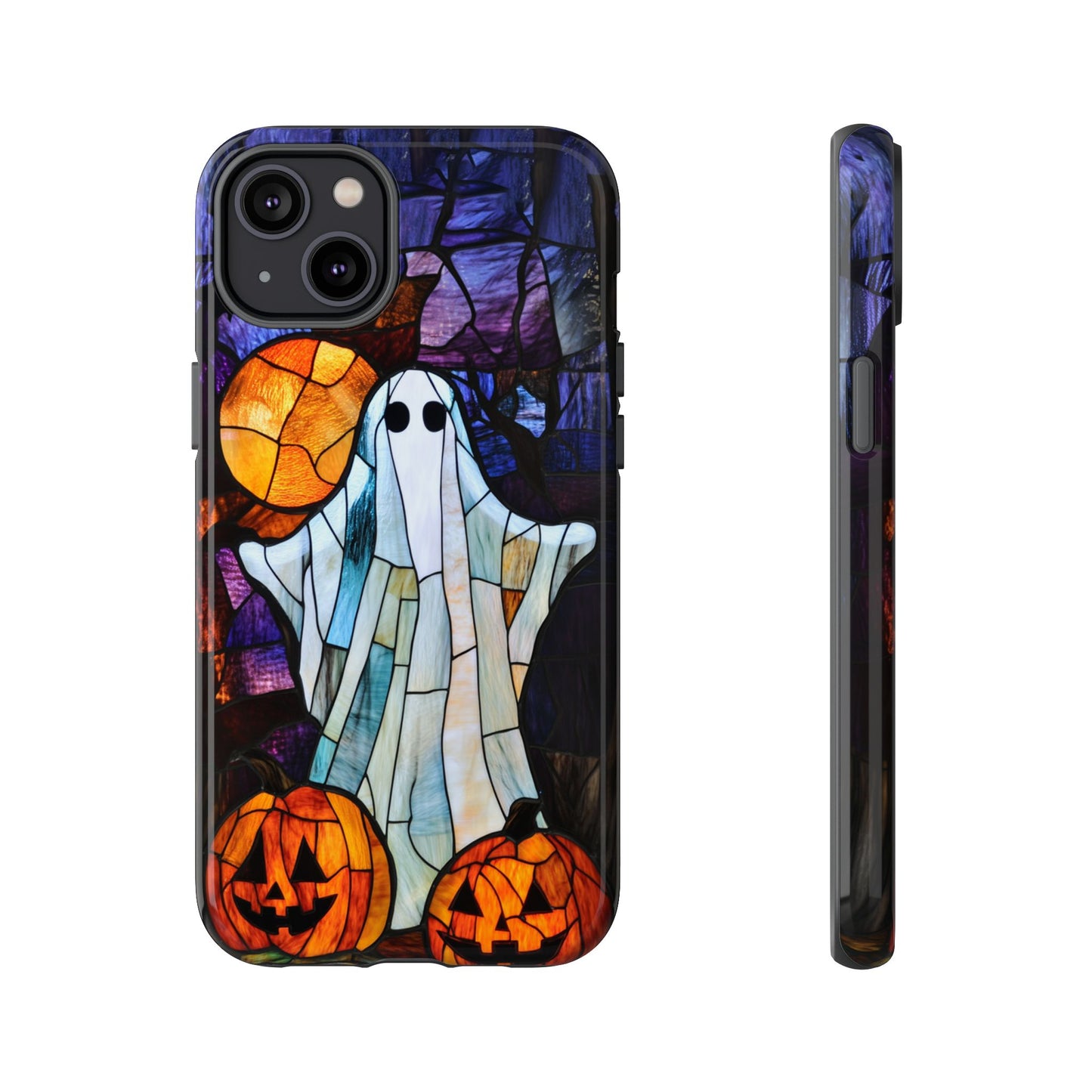 Stained Glass Halloween Ghost and Jack-o'-Lanterns Phone Cover