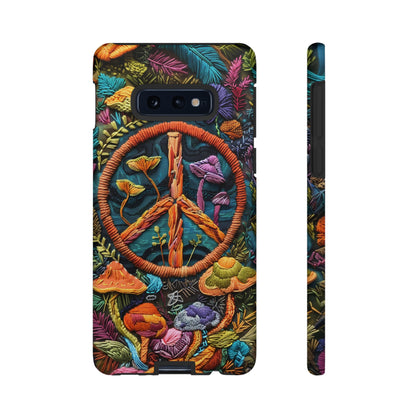 Embroidery Style Magic Mushrooms and Peace Sign Phone Case