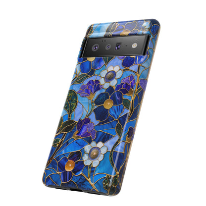 Blue Floral Stained Glass Gold Inlay Wild Flowers Phone Case