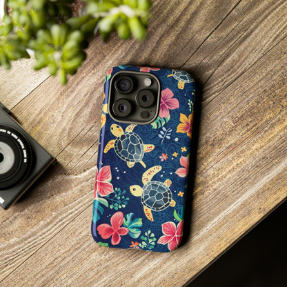 Undersea Floral Blue Sea Turtle Phone Case