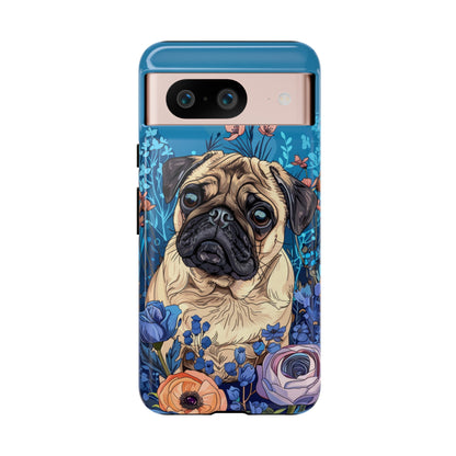 Cute Pug Dog Blue Floral Design Phone Case